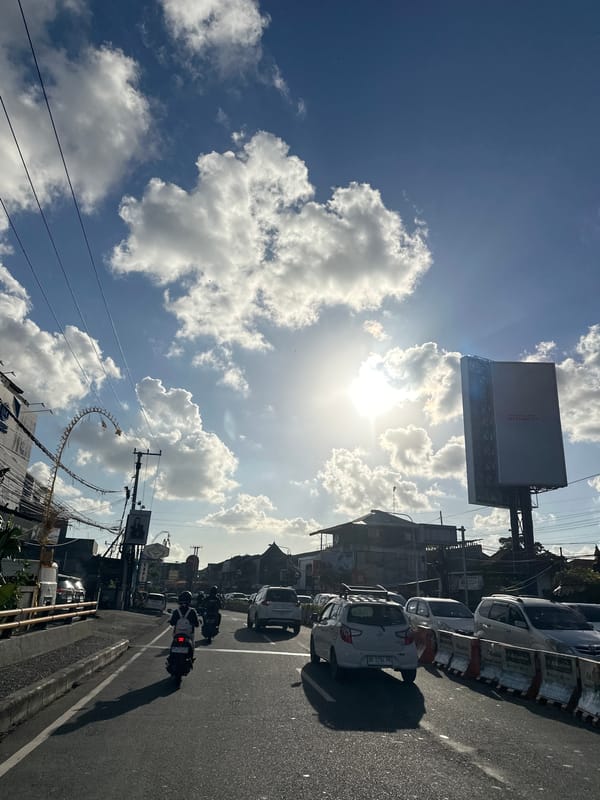 Midday traffic jam on a busy Denpasar street