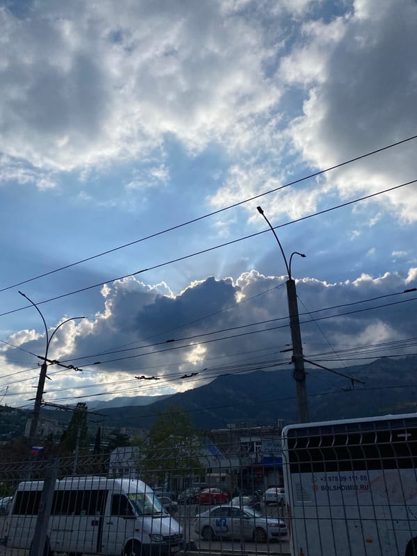 Dramatic clouds and sunlight observed over Yalta, Ukraine
