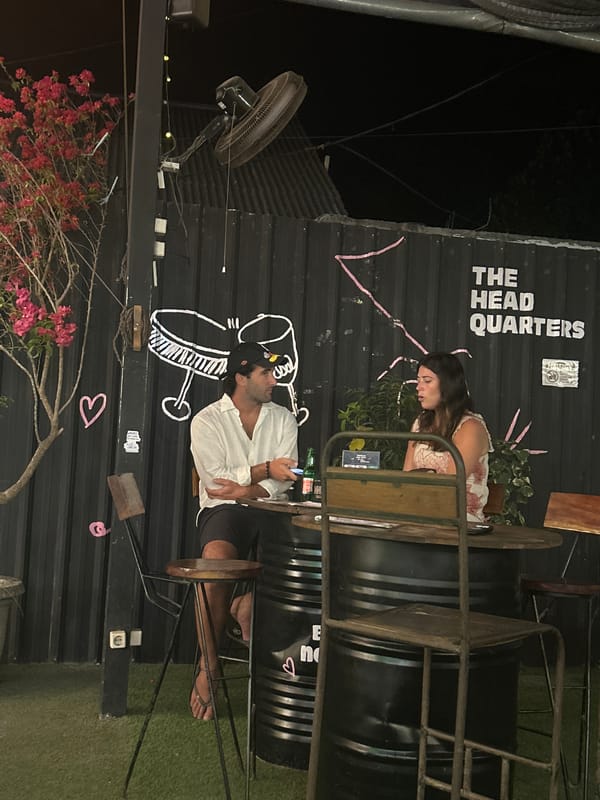 Night at The HQ Bar, Kuta — soccer, string lights, street vibes
