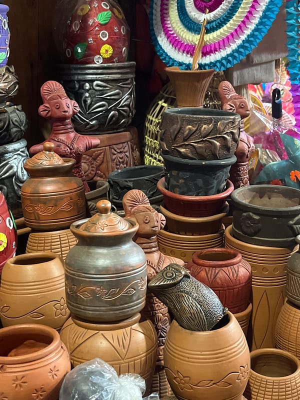 Dhaka handicraft market displays pottery, ceramics and artwork for sale