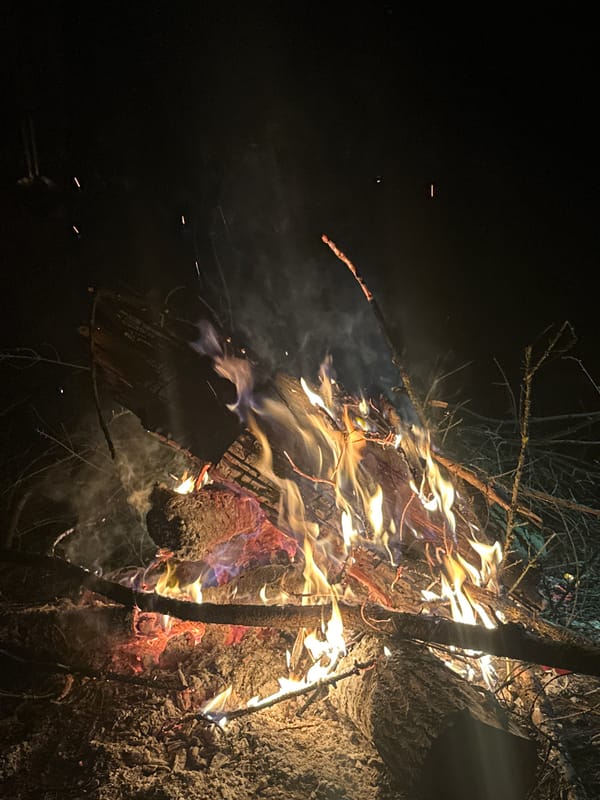 Nighttime campfire gathering documented in rural Belarus village