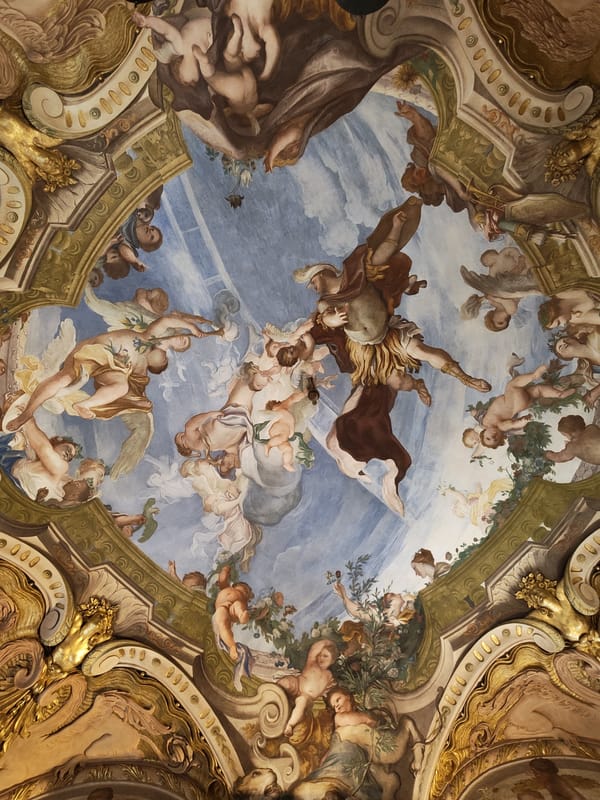 Tourist documents Renaissance palace interiors in Genoa, Italy