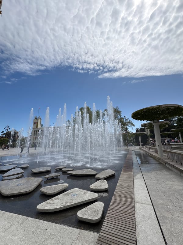 Public fountain draws visitors in downtown Yalta, Ukraine