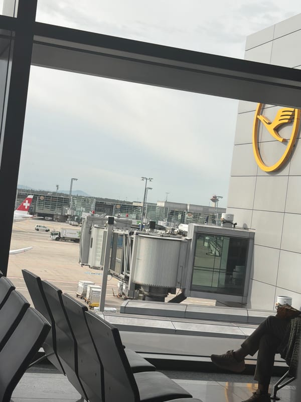 Traveler documents morning journey through Frankfurt Airport terminals