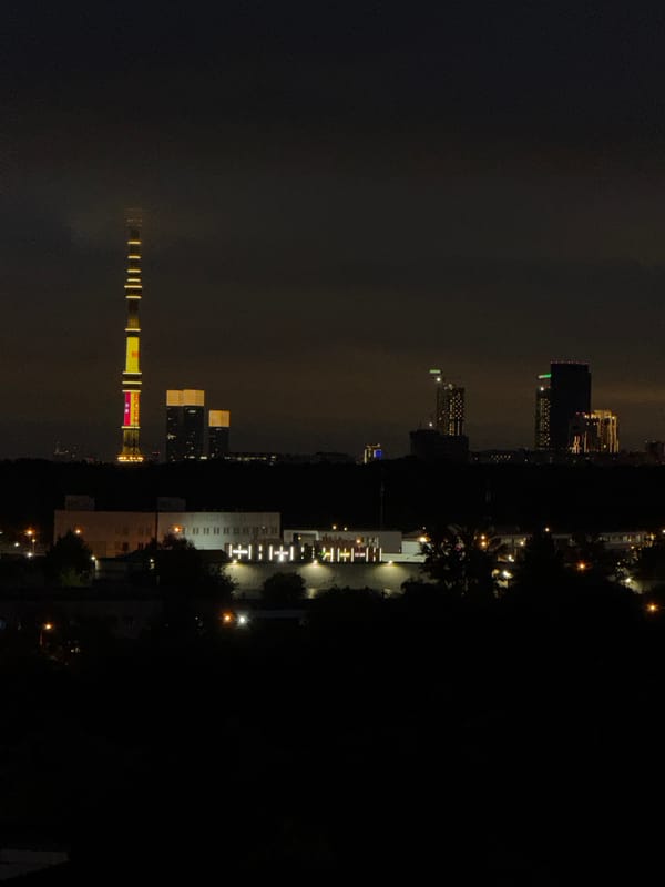 Moscow summer night: Ostankino skyline and everyday interiors