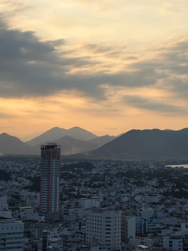 Panoramic sunrise/sunset view captured of Nha Trang coastal city