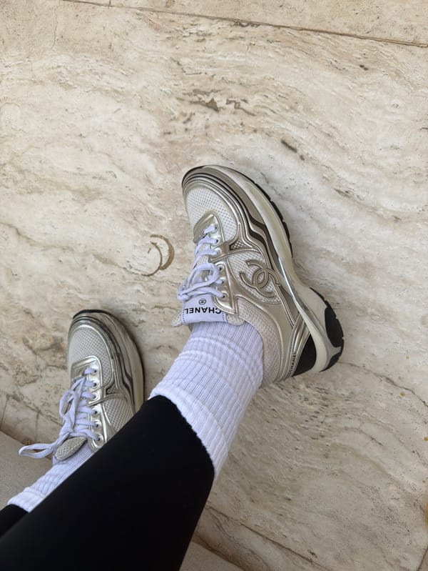 Person in Chanel sneakers spotted at Dubai outdoor lounge