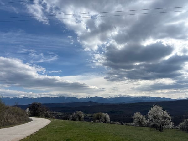 Spring landscape documented along rural road in Ochusha, Bulgaria