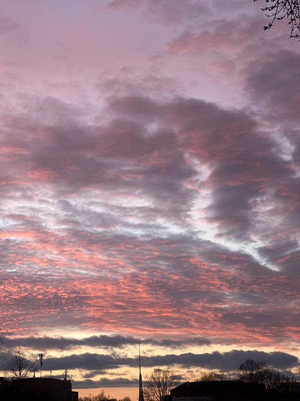 Colorful sunset observed over Riga, Latvia skyline