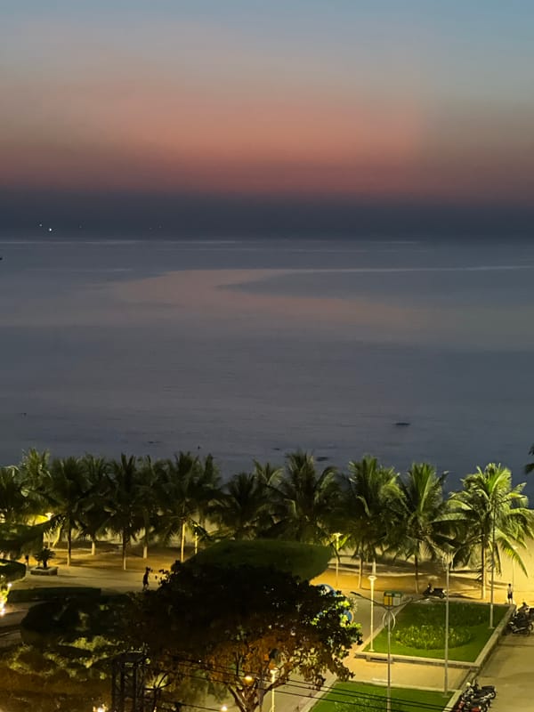 Nha Trang coastline at dusk, streets and seafront after dark