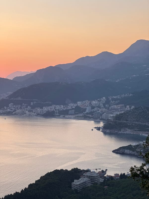 Sunset photographed at Sveti Stefan, Montenegro tourist destination