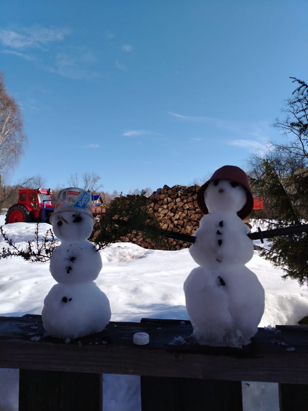 Family winter day captured in rural Russia