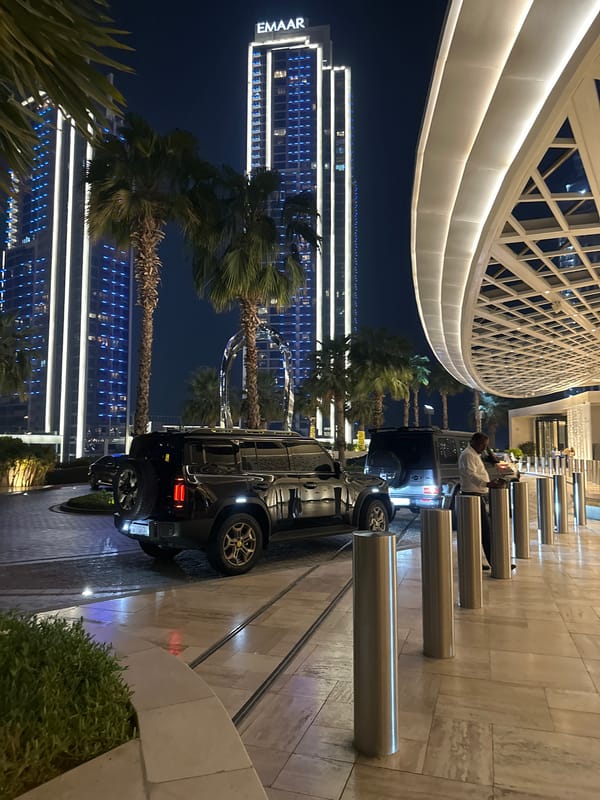 Emaar HQ glows with white and blue lighting at night