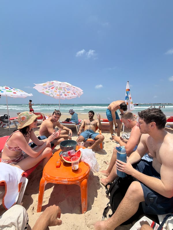 Busy summer morning on a Tel Aviv beach
