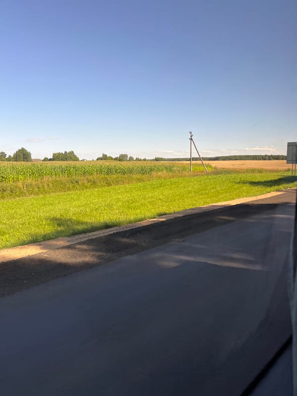 Rural roads and harvest fields around Postavy, Belarus