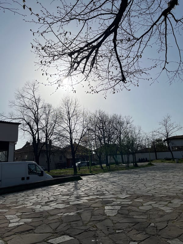 Spring afternoon street scene captured in Sopot, Bulgaria