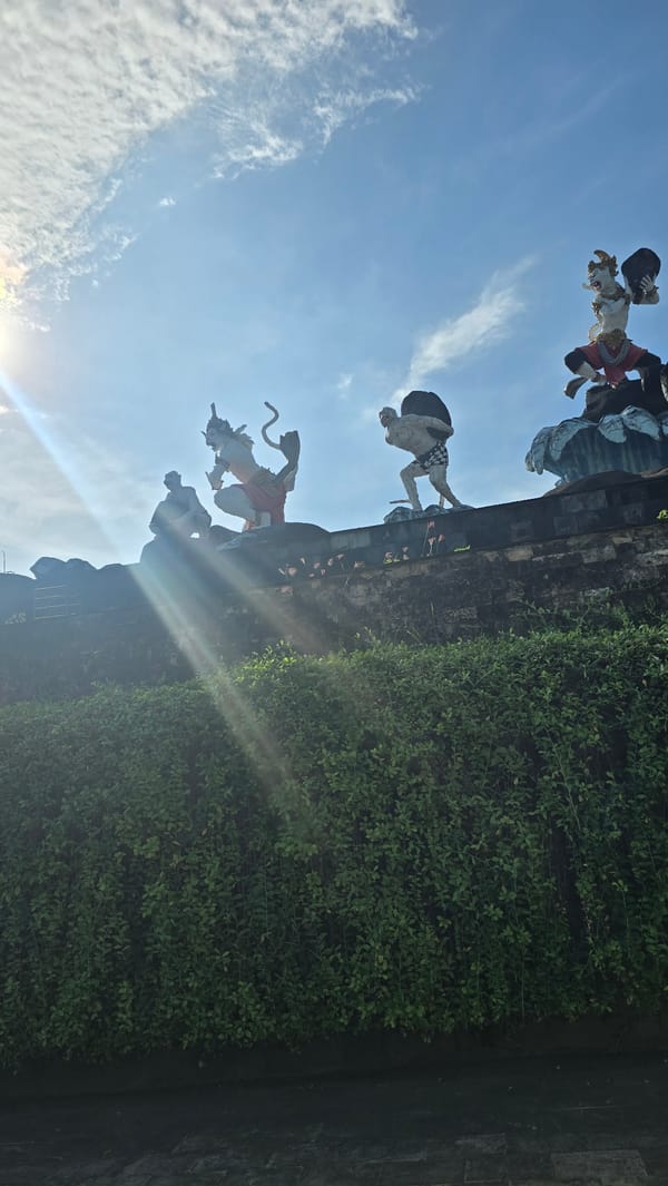 Morning scenes captured around Denpasar's cultural landmarks and streetscape