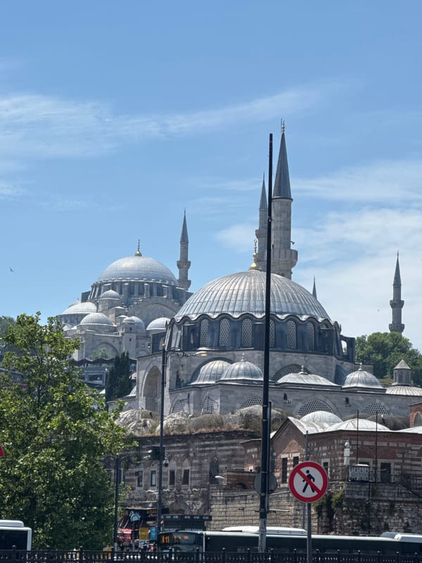 Clear skies frame Istanbul's historic mosques and waterfront views