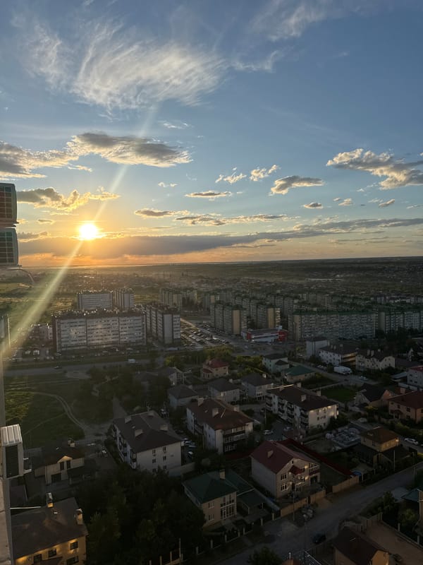 Sunset scenes captured across Volgograd neighborhoods and homes