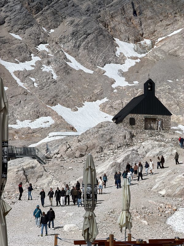 Morning at the Zugspitze: rocky trails, a chapel, and a mountain hut