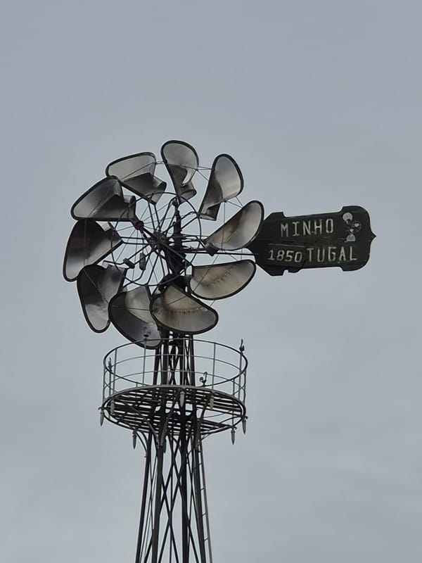 Historic metal windmill photographed in Barcelos, Portugal