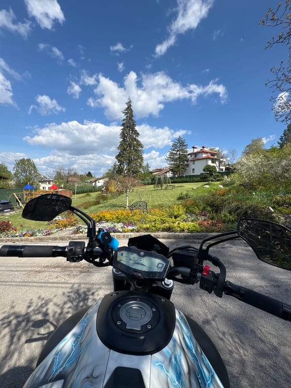 Motorcyclist stops in residential Sofia neighborhood