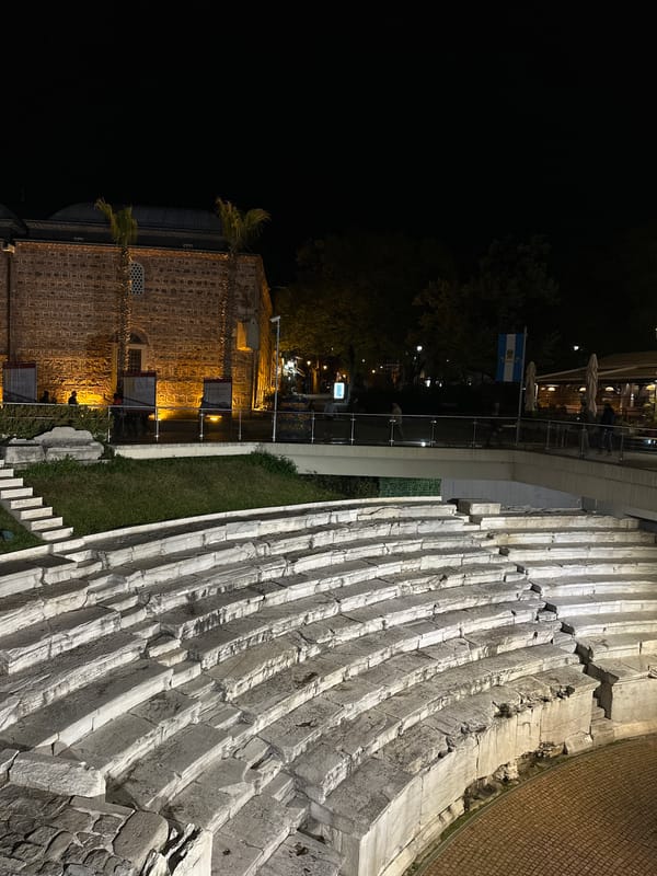 Evening scenes captured around Plovdiv's Roman Theatre district