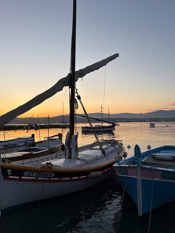 Evening harbor scenes documented in Antibes, France