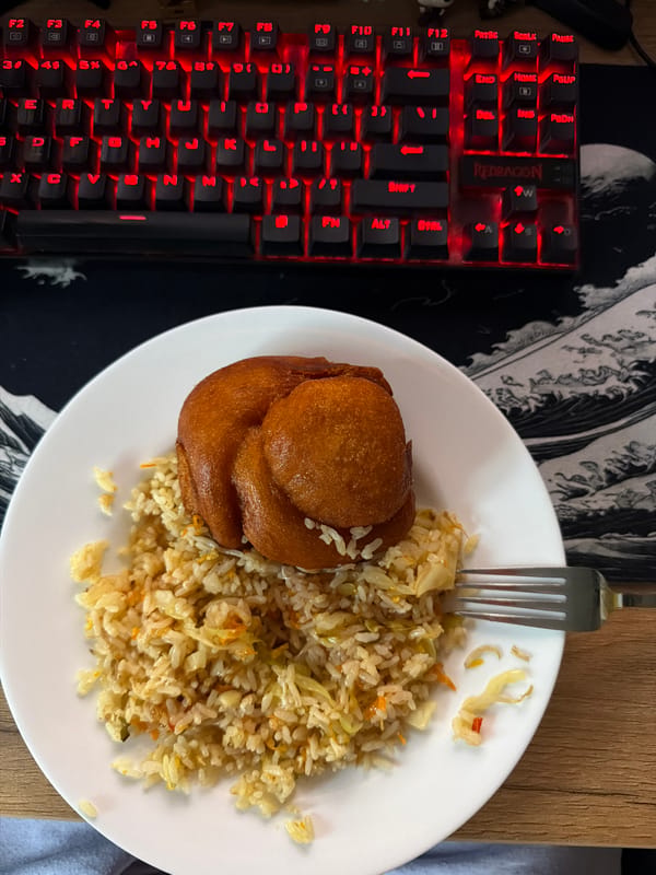 Desk session in Sofia: news streams, food, and a champagne bottle