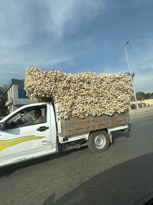 Daily life documented in Kafrat Nassar: produce truck, museum interior