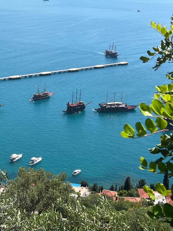 Morning panoramic views captured of Alanya Turkey's coastal harbor