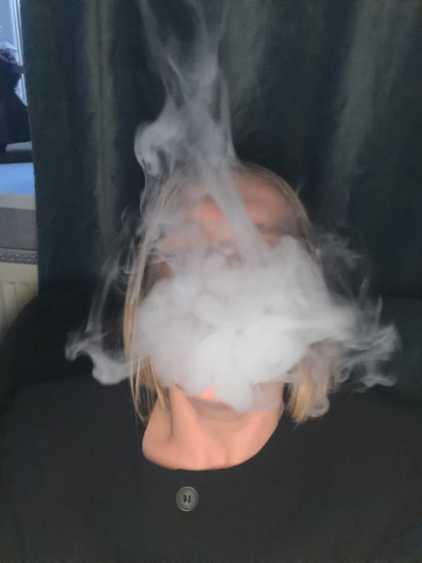 Woman practices yoga, smokes indoors in Riga apartment