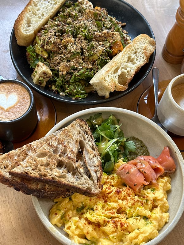 Morning scenes capture breakfast spread and residential pool setting