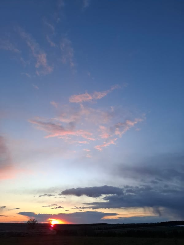 Sunset documented through multiple perspectives in rural Russia