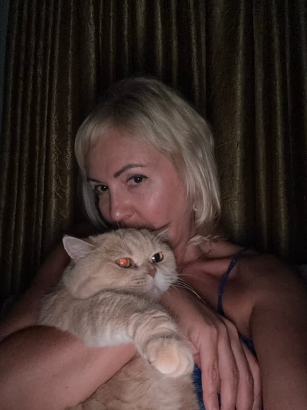 Woman enjoys quiet evening with cats in Alanya, Turkey