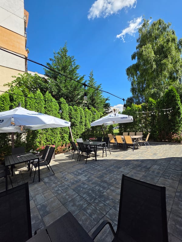 Outdoor cafe meal in Pernik, Bulgaria
