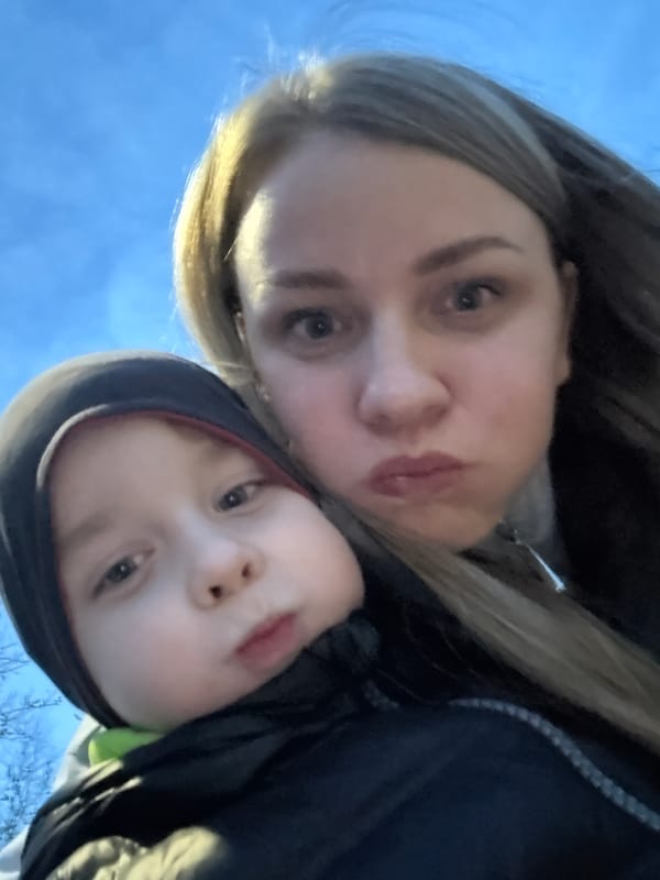 Mother and child share playful selfie moment in Chaikovsky