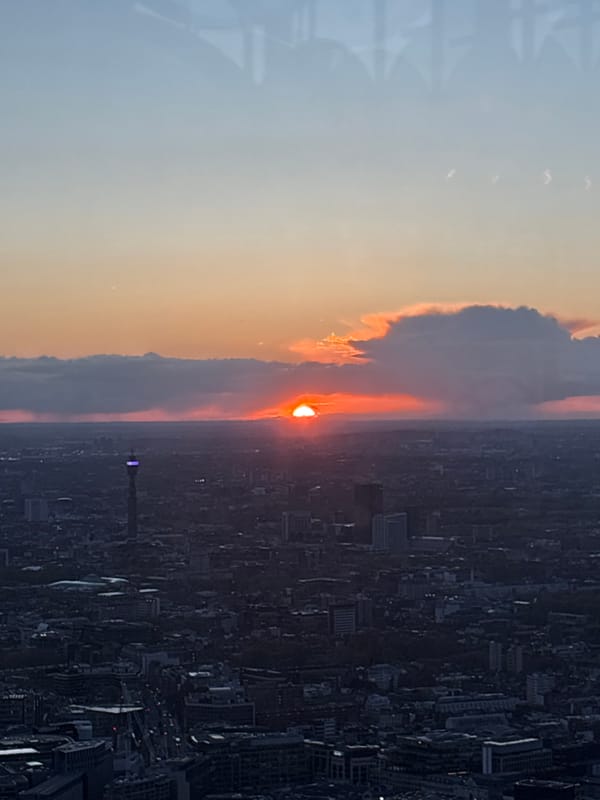 London sunset captured from high-rise bar with DJ performance