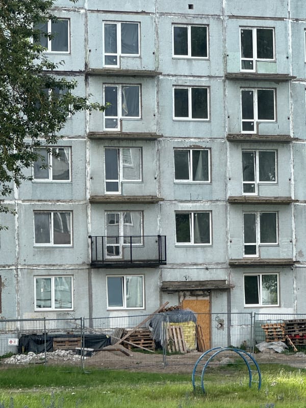 Soviet housing blocks and wildflowers in a Liepāja neighborhood