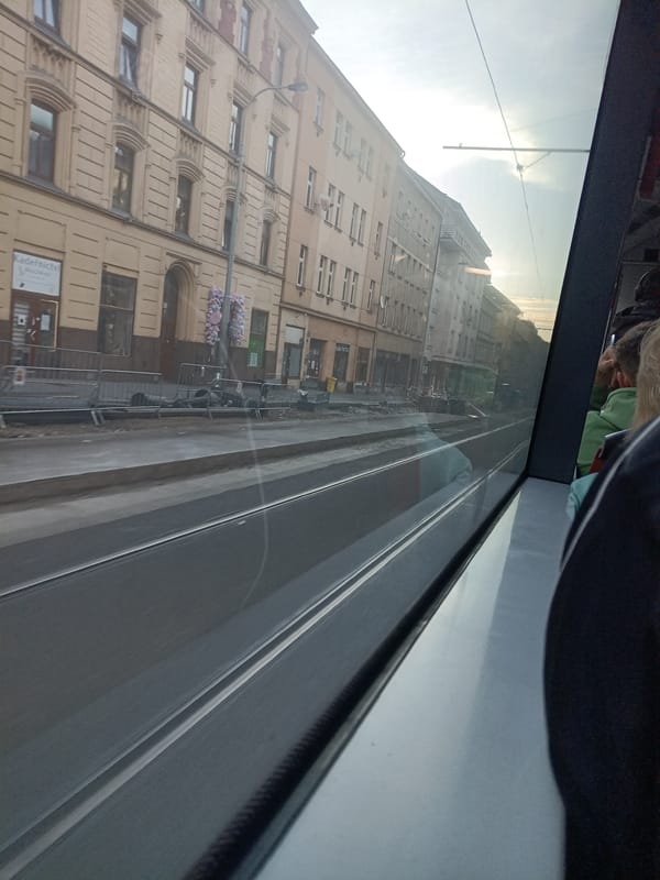 Early morning tram ride documented in Prague streets