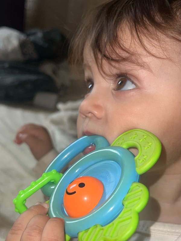 Baby's playtime captured in multiple photos in Elena, Bulgaria