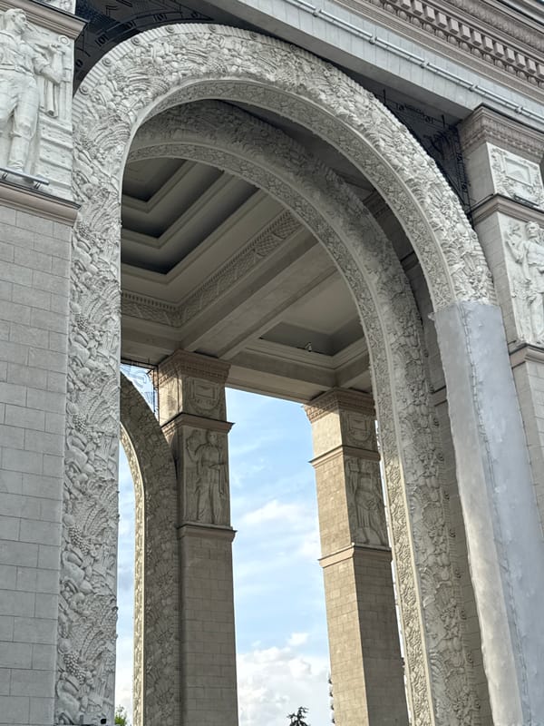 Ornate stone architecture documented in Khimki, Russia