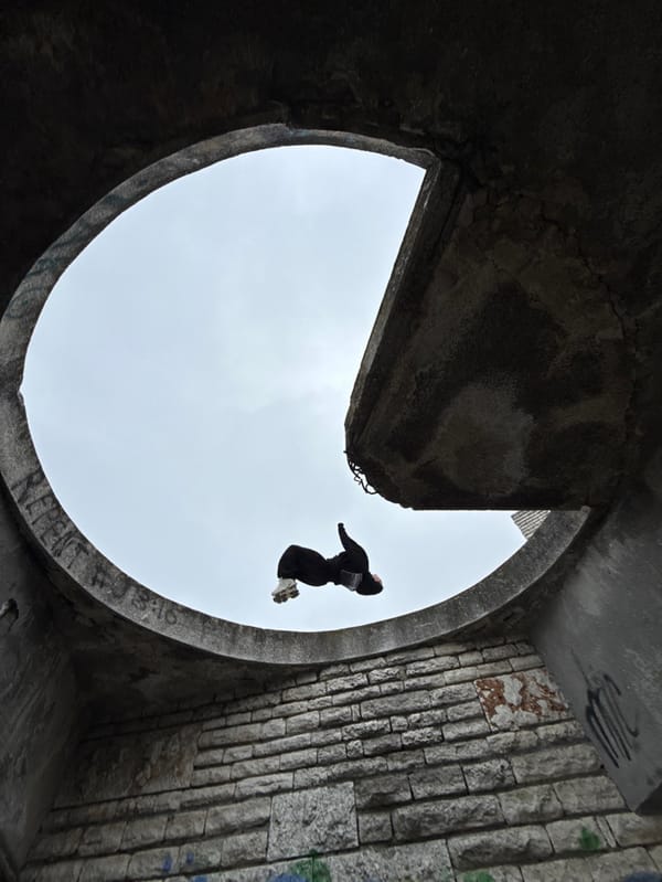 Parkour performer documented at multiple coastal sites in Varna, Bulgaria