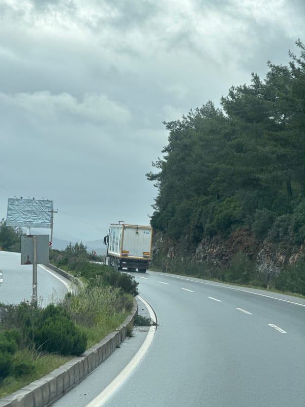 Highway travel captured in Bodrum under overcast skies