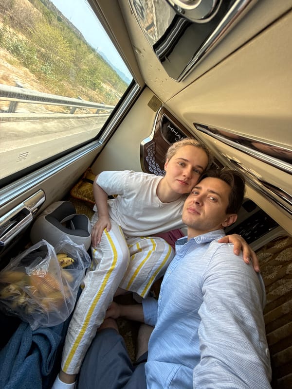 Travelers capture selfie during early morning journey through Vietnam