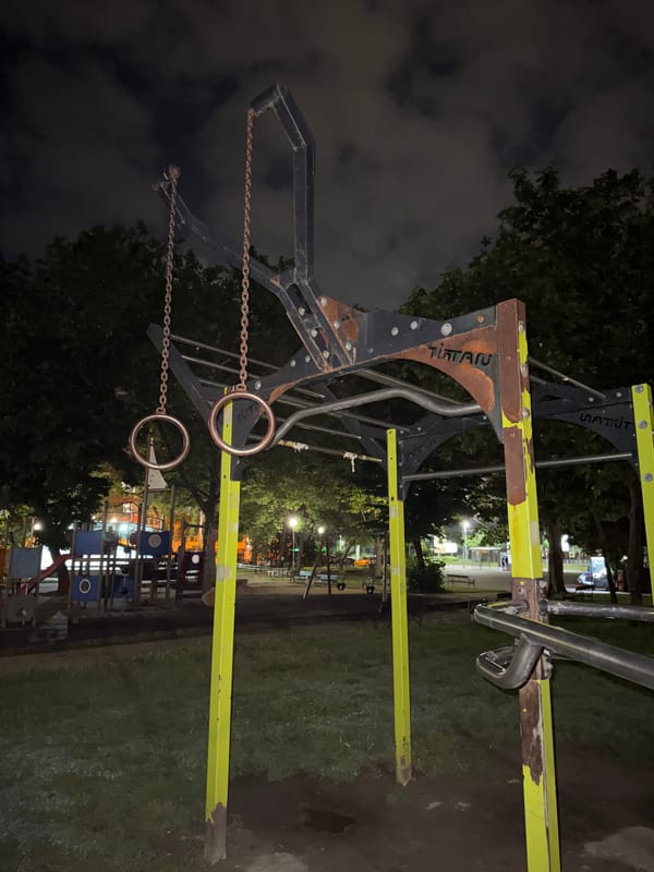 Nighttime outdoor fitness facility observed in Plovdiv park