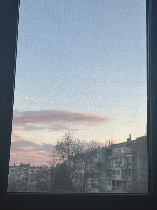 Sunset colors captured through window in Varna, Bulgaria