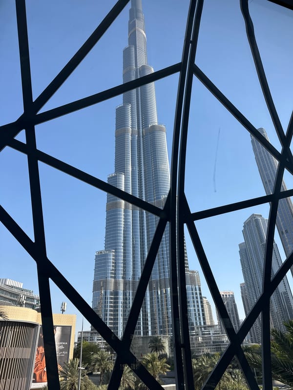 Dubai skyline captured from multiple angles near Burj Khalifa