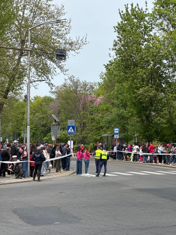 Crowd gathers behind barriers for event in Burgas, Bulgaria