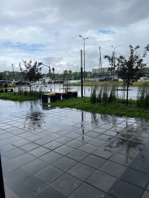 Rainy early morning on the wet streets of Yekaterinburg
